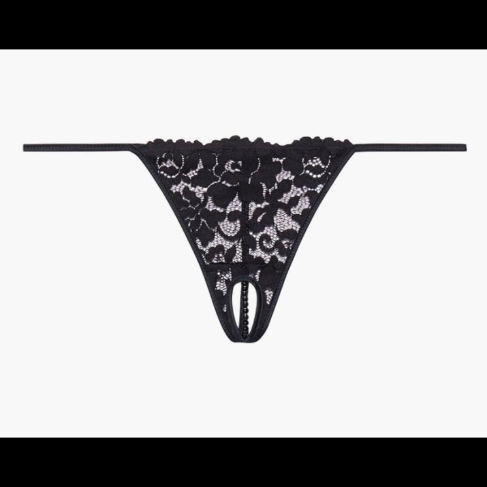 Savage x Fenty string of pearls crotchless thong black size Large